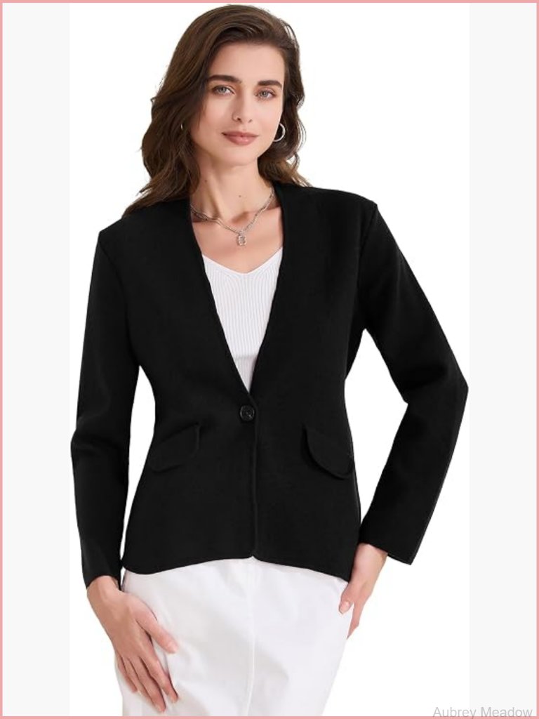 Collarless Blazer Long Sleeve One Button Business Office Jacket
